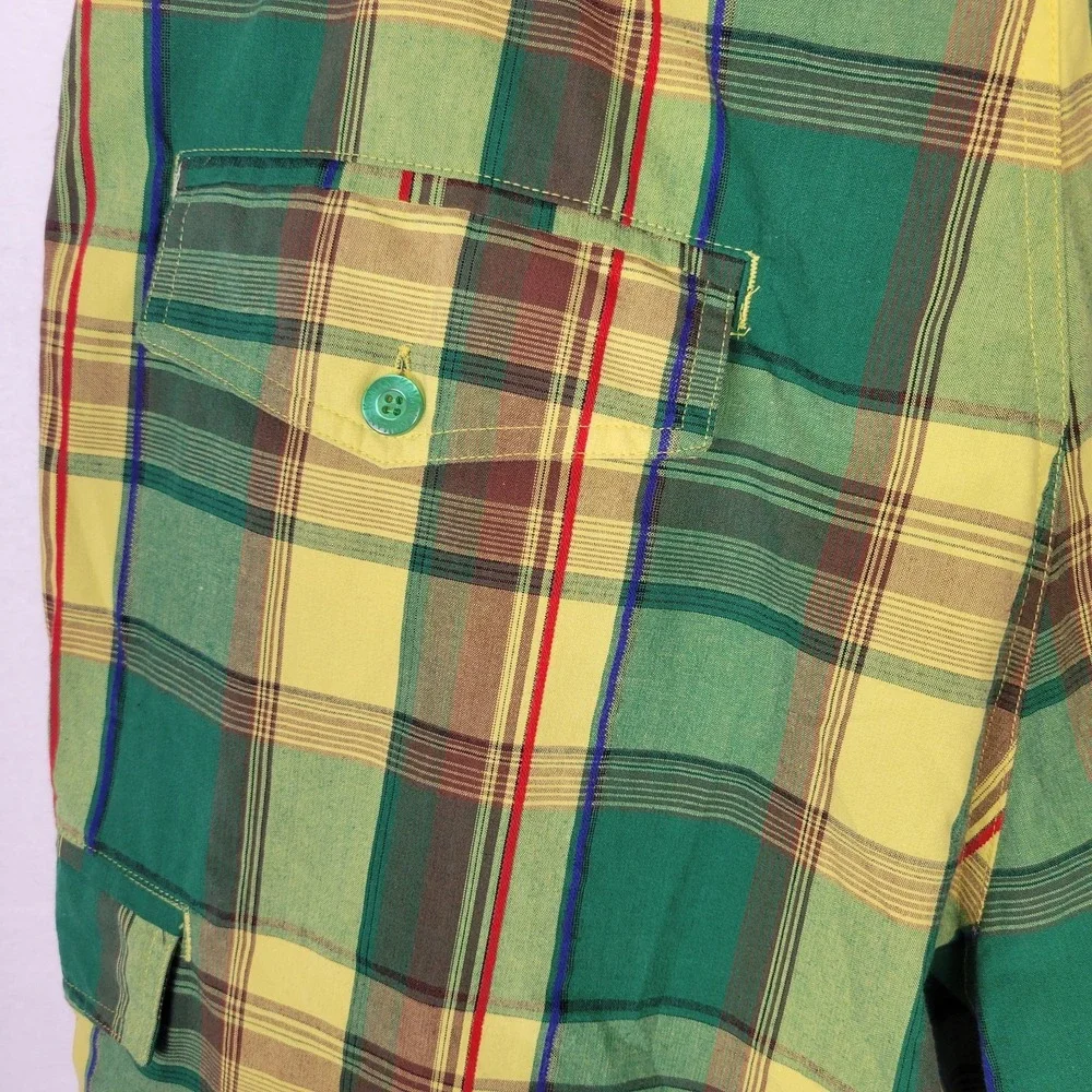 Koman Vintage Cargo Shorts Mens XL 36-38‎ Green Plaid Y2K Retro Gorpcore